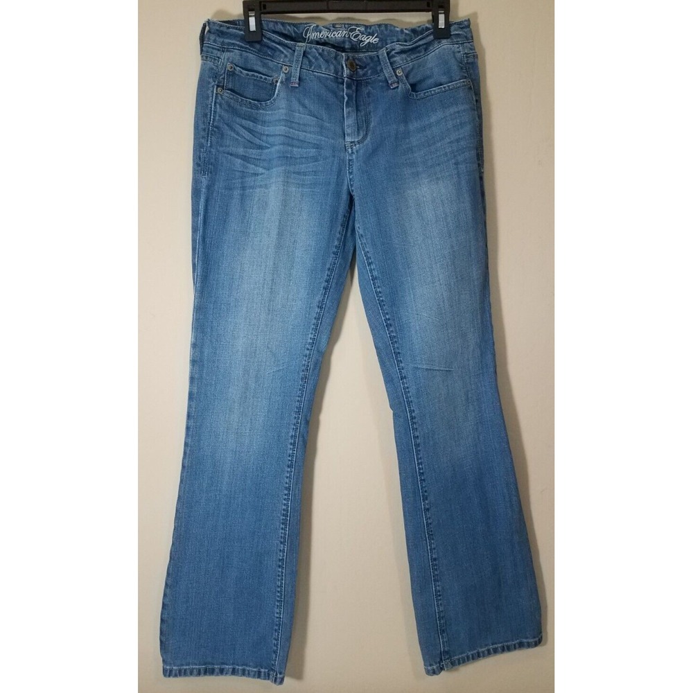 American Eagle Outfitters True‎ Boot Jeans Women Size 8 Reg Denim Blue Distress